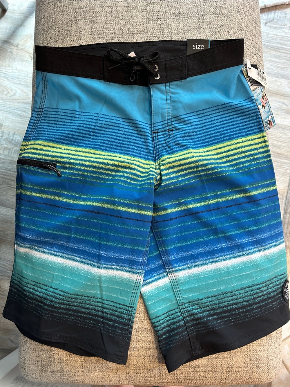 Ron Jon Blue and Green Striped Board Shorts